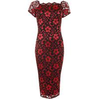 alka floral lace midi dress red