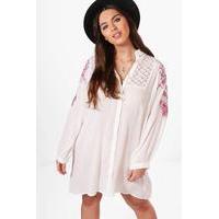 Alice Lace Insert Embroidered Shirt Dress - white