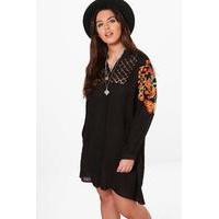 alice lace insert embroidered shirt dress black