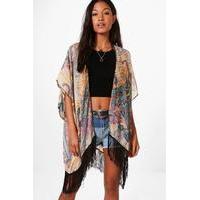 All Over Printed Kimono With Tassles - orange