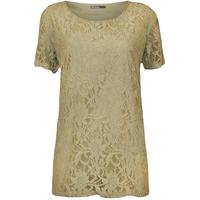 Alyson Lined Floral Lace Tunic Top - Stone