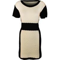 Alexa Contrast Panel Knitted Dress Top - Cream