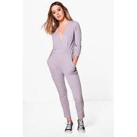 alice ribbed wrap jersey jumpsuit grey