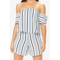 Aleisha Blue Striped Bardot Playsuit