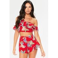 Alessa Red Floral One Shoulder Two Piece Set