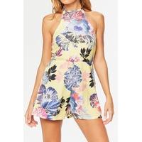 Alicia Yellow Floral Halter Neck Playsuit