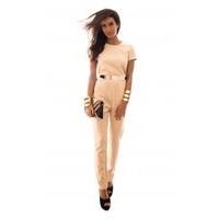 alicia gold belted jumpsuit in beige