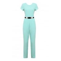 alicia gold belted jumpsuit in aqua