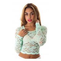 Aliana Long Sleeve Lace Crop Top in Green