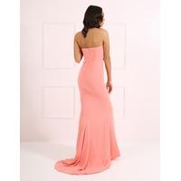 ALBA - Light Coral Sheer Mesh Cut Out Evening Dress