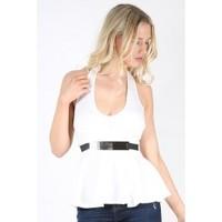 Alessandra Belted Peplum Halter Neck Top