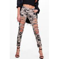 All Over Distress Camo Skinny Jeans - camo