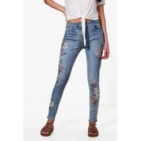 All Over Embroidery Skinny Jeans - blue