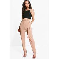 Alice Tie Waist Tapered Trouser - camel