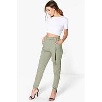 alice tie waist tapered trouser khaki