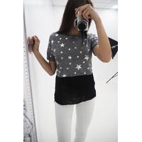 alaynie metallic star print chiffon hem tee