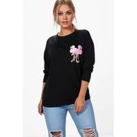 Alisa Flamingo Sweat Top - black