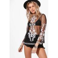 allover embroidered mesh top black