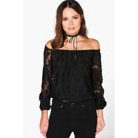 All Over Lace Bardot Top - black
