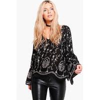 All Over Printed Plunge Top - black