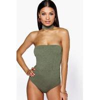 Allie Detachable Choker Bandeau Bodysuit - khaki