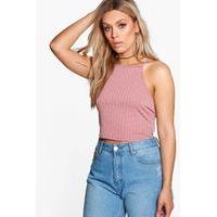 Alana Racer Back Strappy Rib Top - antique rose