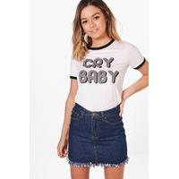 ally cry baby slogan ringer tee white