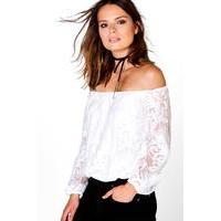 All Over Lace Bardot Top - white