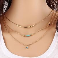 Alloy Gold Layered Chain Necklace with Beads Smile Pendant