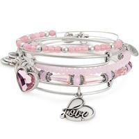 ALEX AND ANI Alive With Love- Silver Finish Pink Bead Five Bangle Set A17SETINTRS
