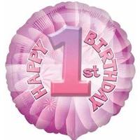 amscan happy 1st birthday circle foil balloon hs40 pink
