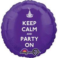amscan keep calm and party on circle foil balloon hs40 purple