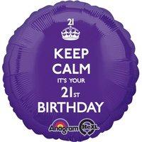 Amscan Keep Calm It\'s Your 21th Birthday Foil Balloon Hs40, Purple