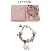 Amore Silver and Pink Bead Charm Bracelet - Flower Girl