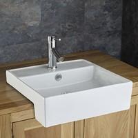 amora 465cm x 46cm semi recessed square inset countertop washbasin