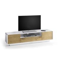 amara wooden tv stand in knotty oak and matt white