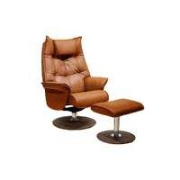 Amsterdam Leather Swivel Armchair with Footstool