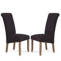Ameera Dining Chair In Plain Aubergine Fabric Walnut in A Pair