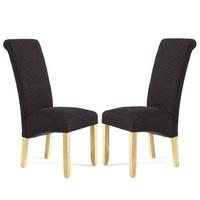 Ameera Dining Chair In Plain Aubergine Fabric And Oak in A Pair