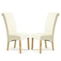 Ameera Dining Chair In Cream Faux Leather And Oak Legs in A Pair