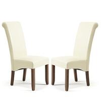 Ameera Dining Chair In Cream Faux Leather And Walnut in A Pair