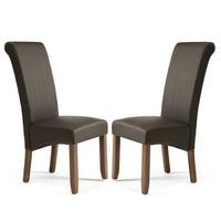 Ameera Dining Chair In Brown Faux Leather And Walnut in A Pair
