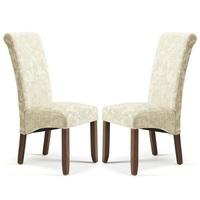 Ameera Dining Chair In Floral Cream Fabric And Walnut in A Pair