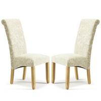 Ameera Dining Chair In Floral Cream Fabric And Oak in A Pair