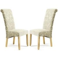Ameera Dining Chair In Floral Sage Fabric And Oak in A Pair