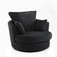 Ambrose Swivel Sofa Chair In Black Fabric With Metal Feet