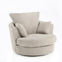 Ambrose Swivel Sofa Chair In Cream Fabric With Metal Feet