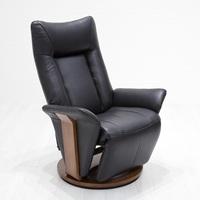 Amalia Relaxing Chair In Black Leather And Walnut Base