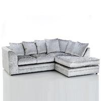 Ambrose Fabric Corner Sofa In Silver Velvet With Black Feet