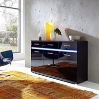 Amy Large Sideboard In Black High Gloss Fronts With LED Lighting